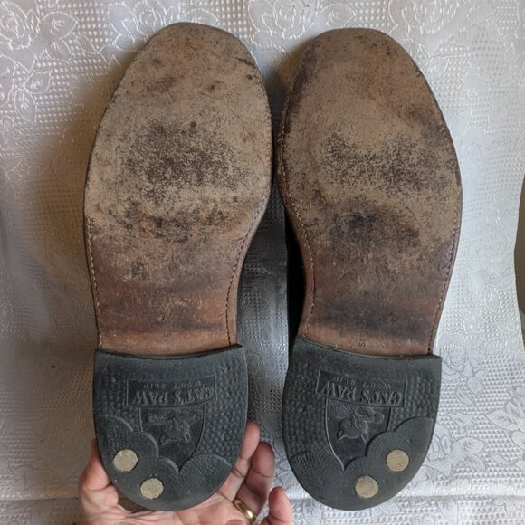 Vintage Black Leather Wingtip Shoes Size 11 EU 44 Cat's Paw Heels - Picture 10 of 10